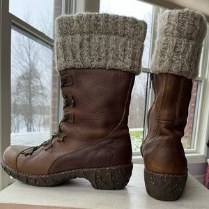 El Naturalista Brown Boots with Cream Knit Cuff
